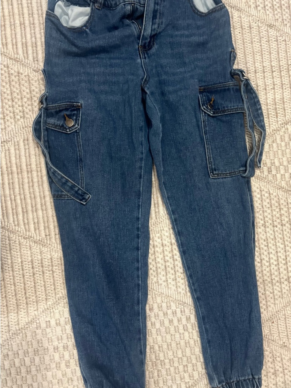 Forever 21 High Rise Denim Cargo Joggers Elastic Waist Utility Pants M